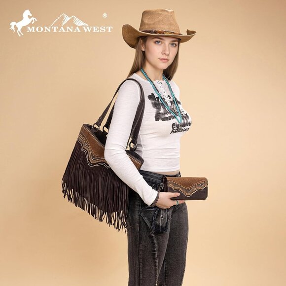 Chic Vegan Leather Western Tote Bag & Matching Wallet Set for Stylish Women - Picture 6 of 6